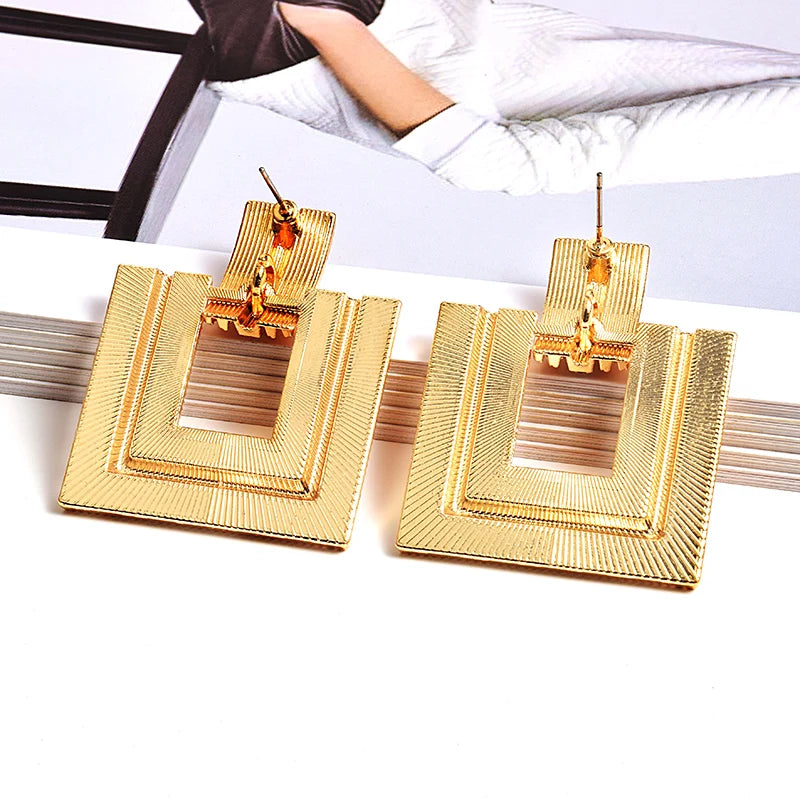 New Arrive Gold Color Metal Square Rhinestone Dangle Earrings High-Quality Fashion Pendientes Jewelry Accessories For Women