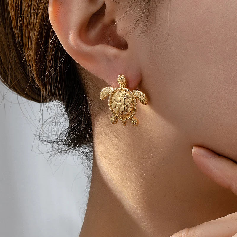 A pair of golden metallic animal turtle earrings