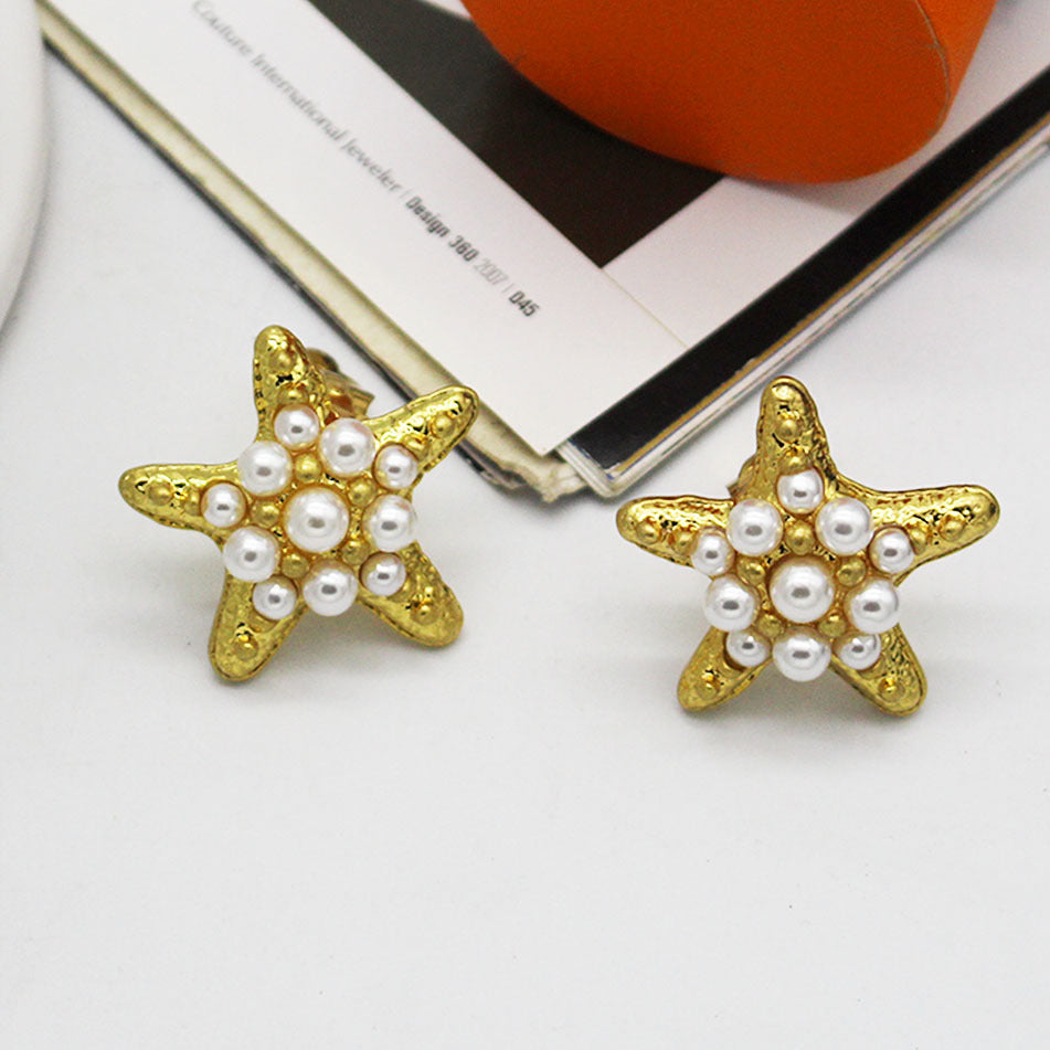 Vintage seaside vacation style starfish earrings, vintage earrings, classic and simple commuting earrings, niche earrings for women