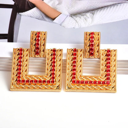 New Arrive Gold Color Metal Square Rhinestone Dangle Earrings High-Quality Fashion Pendientes Jewelry Accessories For Women