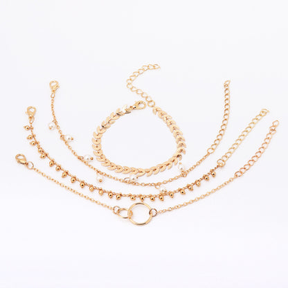 Simple Geometric Circle Wheat Ear Pearl Pendant 4-piece Set Bracelet