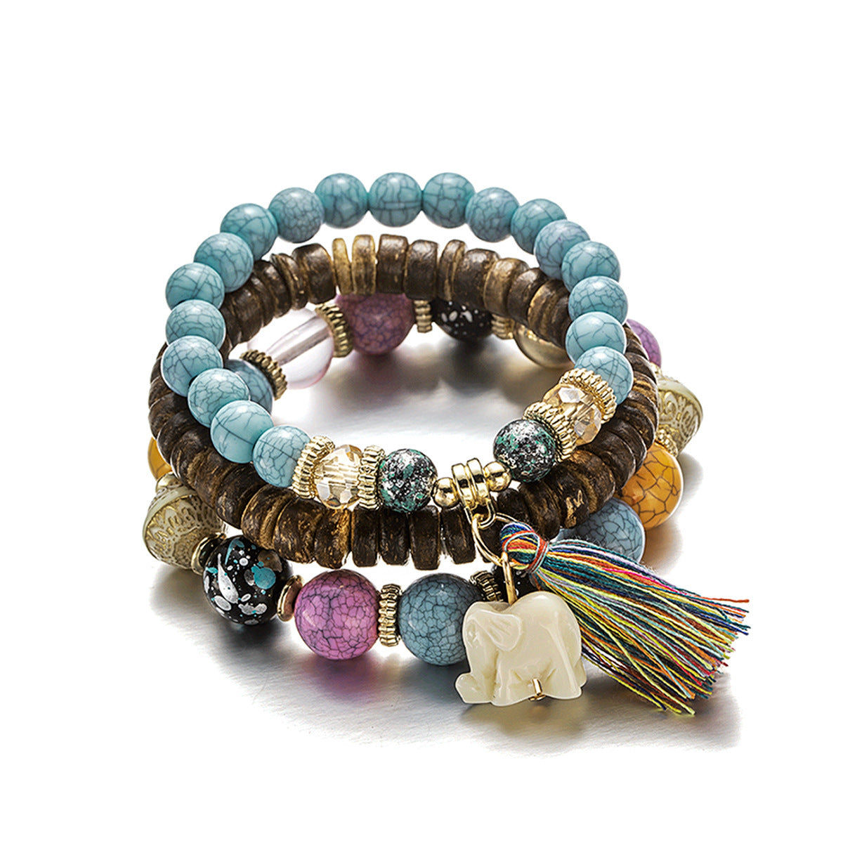 Bohemian Elephant Tassel Multi Layer Temperament Bracelet