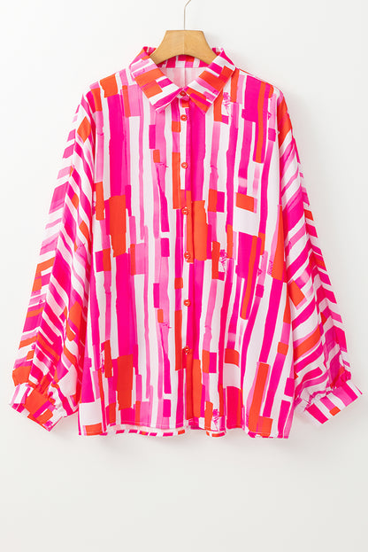 Pink Abstract Print Batwing Sleeve Casual Shirt