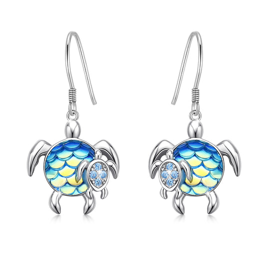 Turtle Earrings Sterling Silver Mom and Baby Dangle Mother and Daughter Tortoise