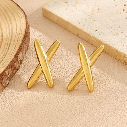 Minimalist X-shaped design earrings, women's stainless steel earrings, fashionable and personalized accessories