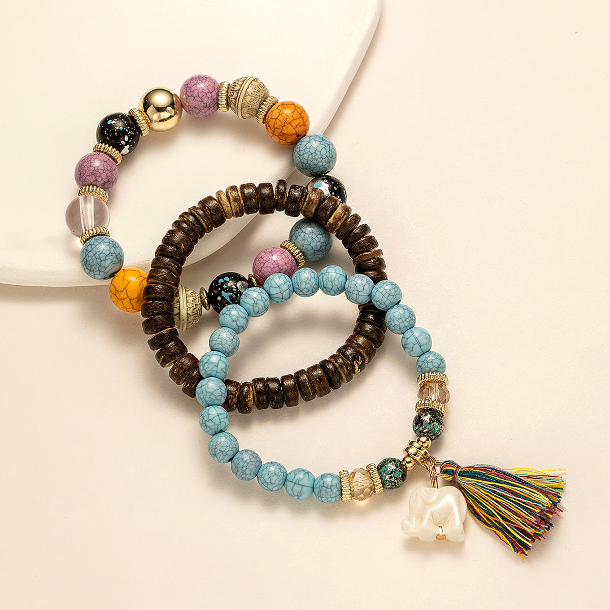 Bohemian Elephant Tassel Multi Layer Temperament Bracelet