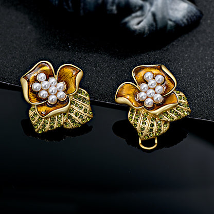 Rose, Langlang, Pearl, Earnail, Vintage, Vintage, Vintage, Antique, Flower, Diamond, Silver Needle, Earnail Clip, Earring