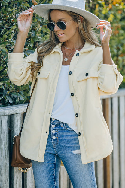 Beige Turn Down Collar Buttoned Shirt Jacket