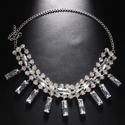 Fashion Rhinestone Hollow Square Pendant Choker Necklace Wedding Jewelry for Women Luxury Crystal Multiple Rows Bridal Collar