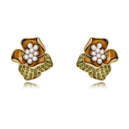 Rose, Langlang, Pearl, Earnail, Vintage, Vintage, Vintage, Antique, Flower, Diamond, Silver Needle, Earnail Clip, Earring