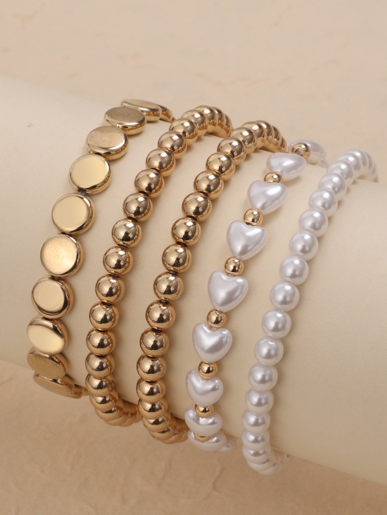 Minimalist And Niche Design Pearl Bracelet Set, Personalized And Trendy CCB Bead Multi-layer Bracelet Accessory