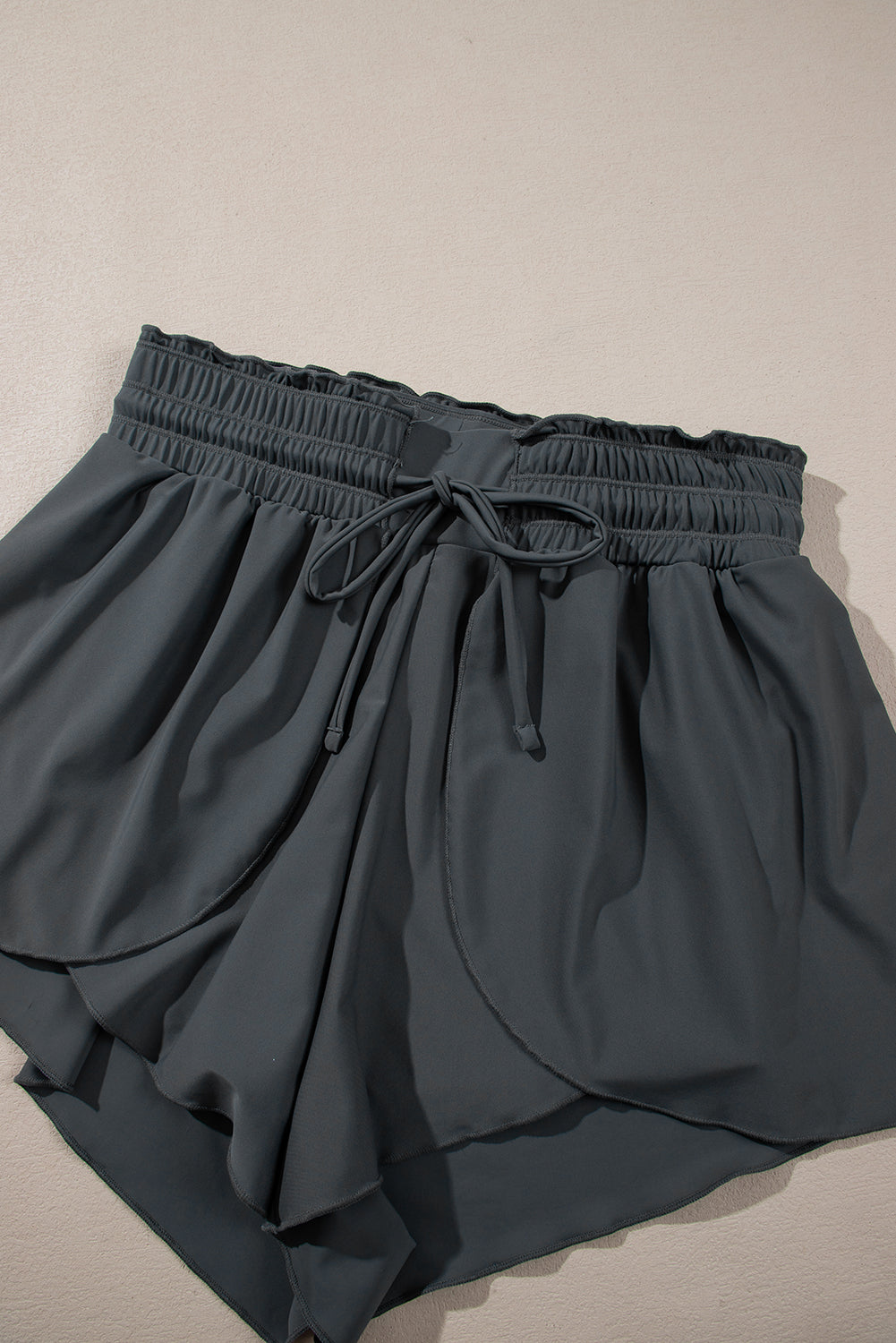 Dark Grey Frilly High Waist Petal Wrap Swim Shorts