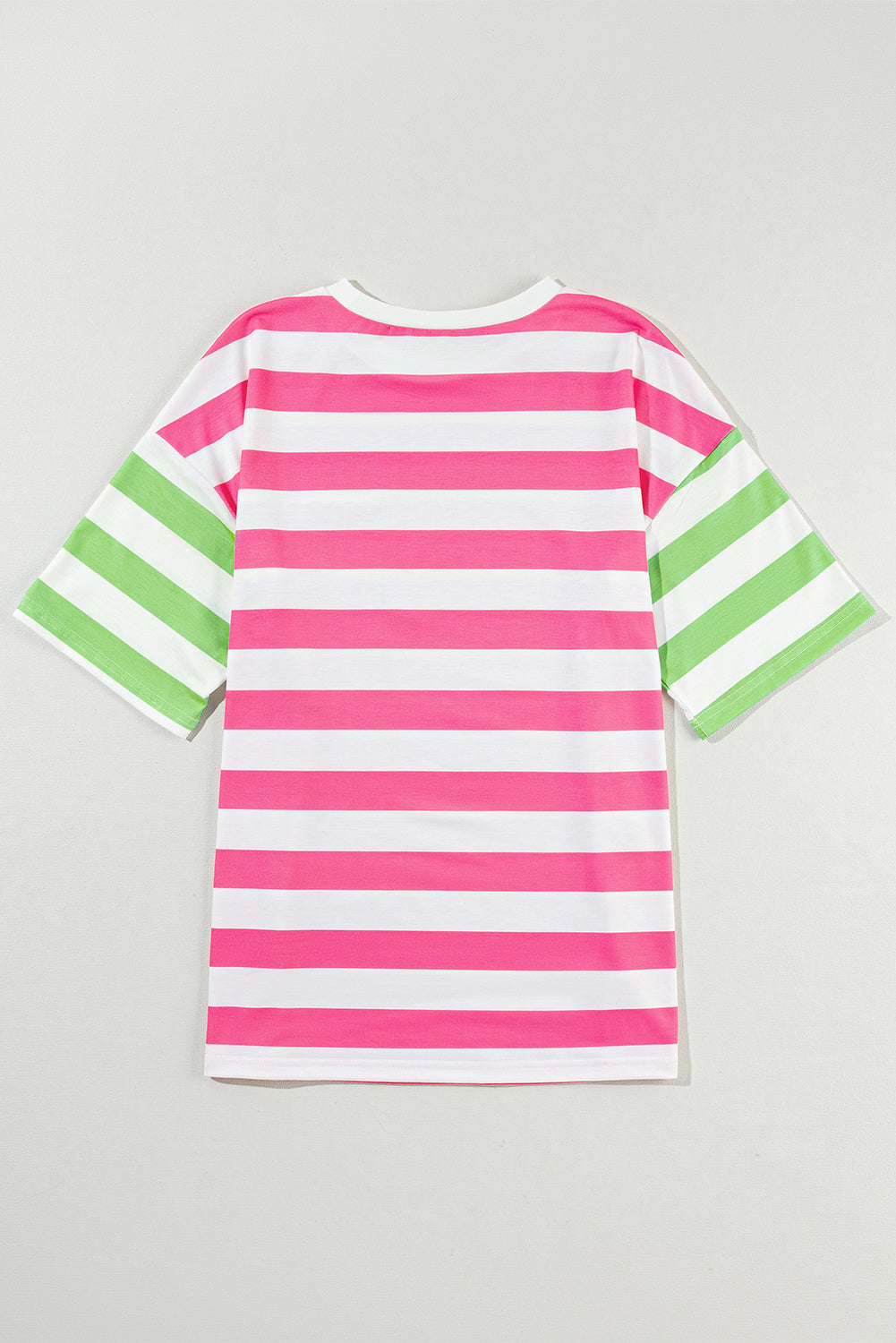 Pink Stripe Contrast Patch Pocket Drop Sleeve T Shirt