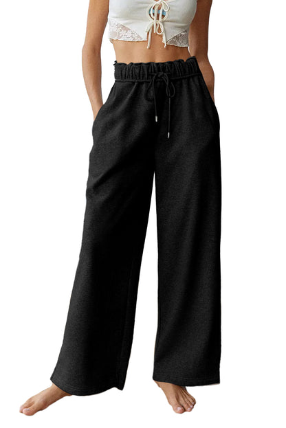 Black Elastic High Waist Drawstring Sweatpants