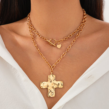 Cross alloy pendant necklace, cool wind clip, flat buckle, collarbone chain for women