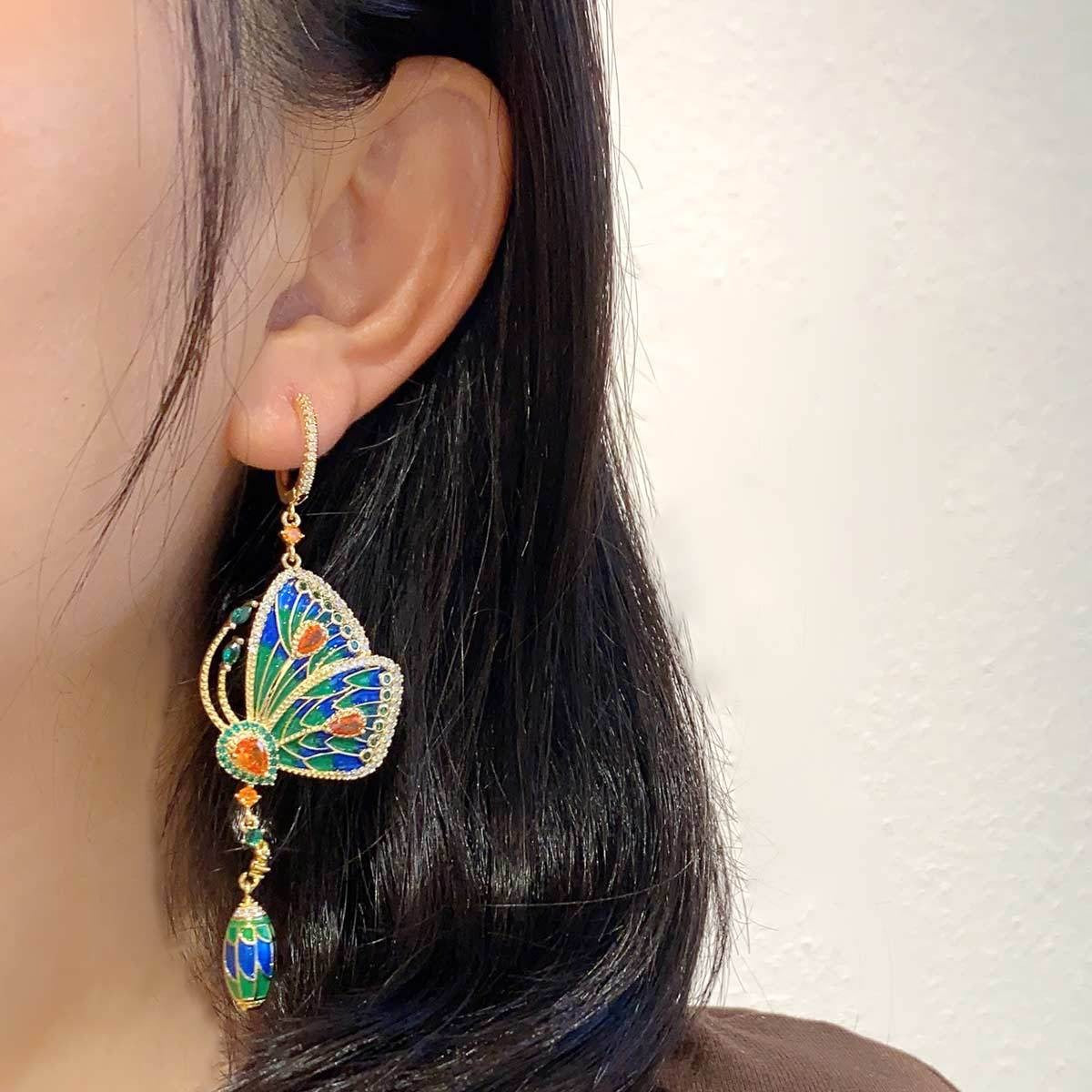 Butterfly Ear Buckle Colorful Diamond Set Long Earrings Fashion Earrings