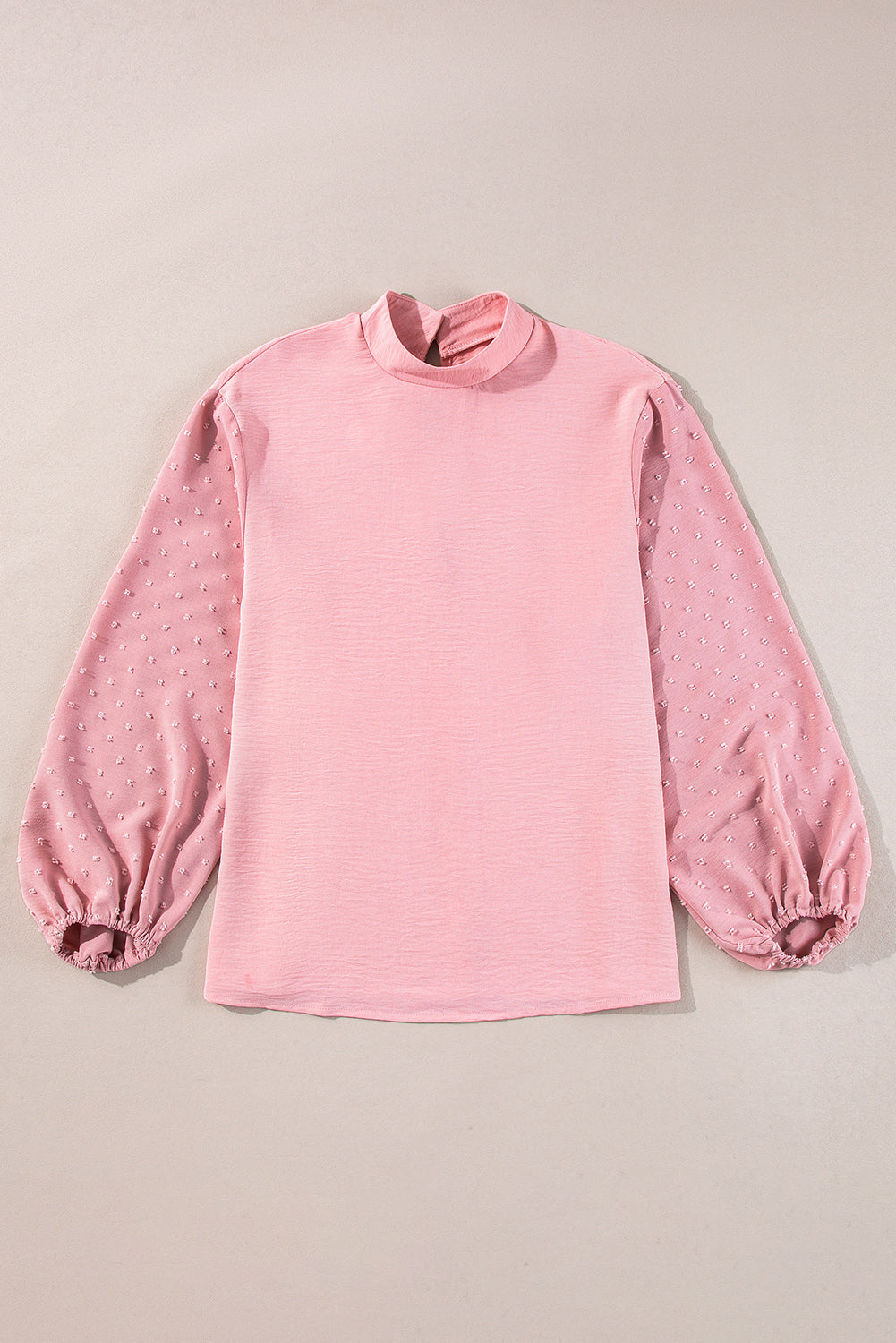 Gossamer Pink Swiss Dot Balloon Sleeve Loose Blouse