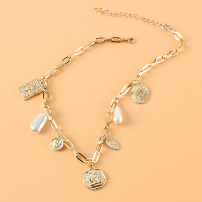 Vintage Alloy Square Plate Pendant Necklace