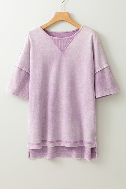 Orchid Petal Mineral Wash Exposed Seam Drop Shoulder Oversized Tee