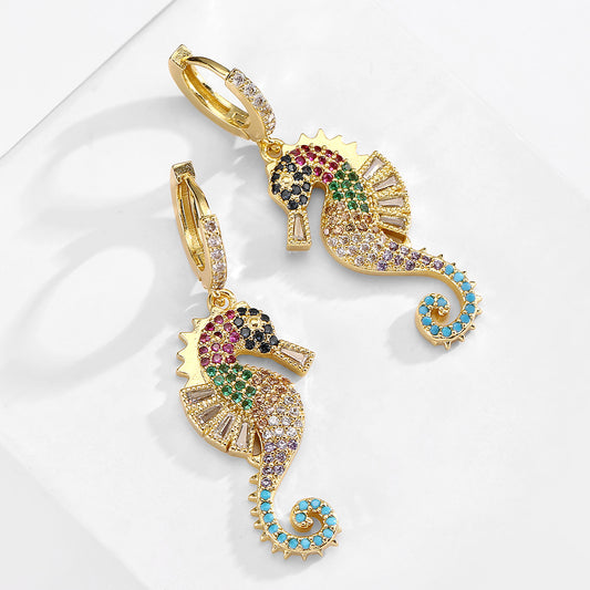 European and American niche light luxury seahorse earrings for women INS trendy personality high-end earrings new