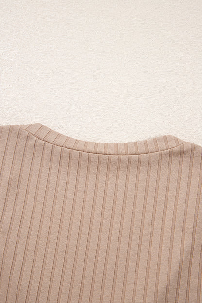 Straw Yellow Ribbed Knit V Neck Long Sleeve Slim Fit Top