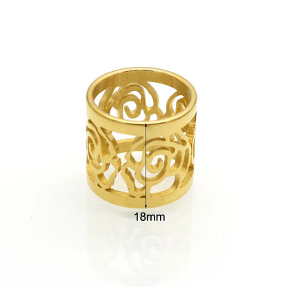 New Arrival Top Quality Rose Flower Hollowing Craft Gold Color Ring Fashion Brand Jewelry Stainless Steel