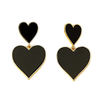 Black Resin Large Metal Heart Dangle Post Earrings For Women Heavy Statement Fashion Jewelry Love Party Accessories Gift 2023512