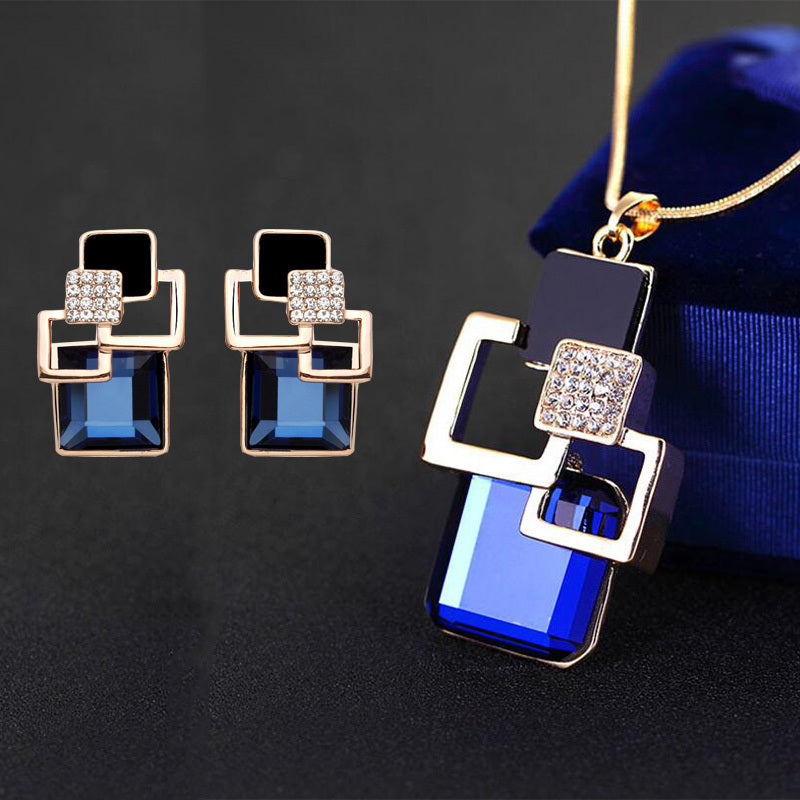 Classic crystal geometric square jewelry set