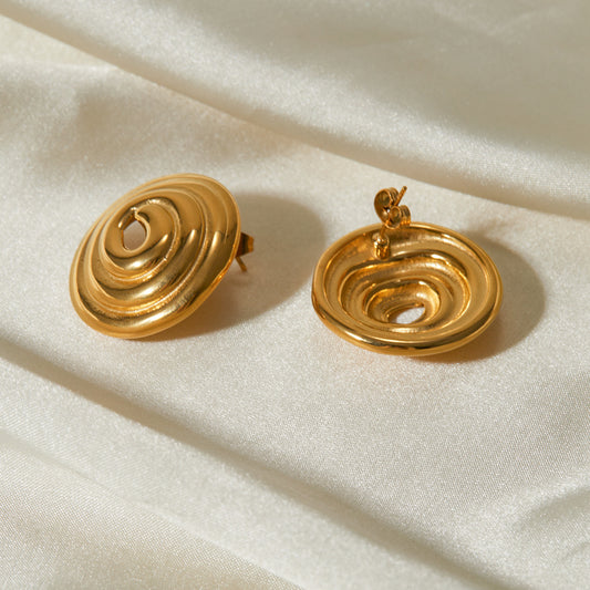 Stainless steel threaded circular disc earrings mosquito coil shaped gold-plated large earrings