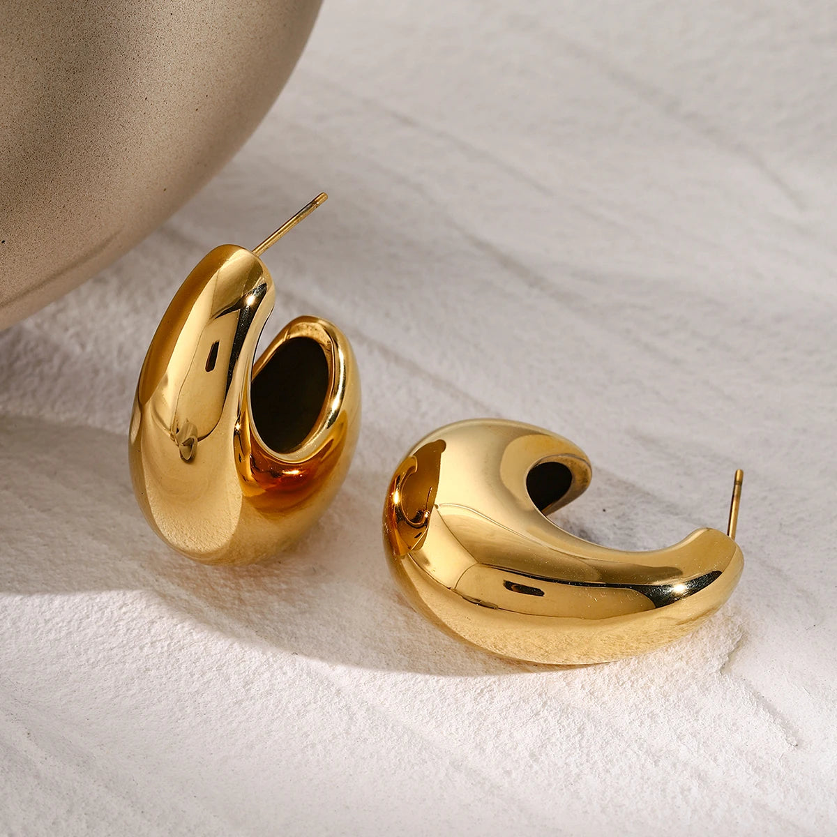 18k gold stainless steel/irregular design, unique C-shaped earrings, ins minimalist earrings