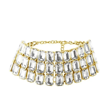 Woman Trendy Multilayer Rhinestone Choker Statement Accessories 2024 New Fashion Square Crystal Collar Choker Banquet Jewelry