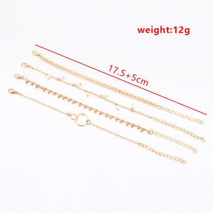 Simple Geometric Circle Wheat Ear Pearl Pendant 4-piece Set Bracelet