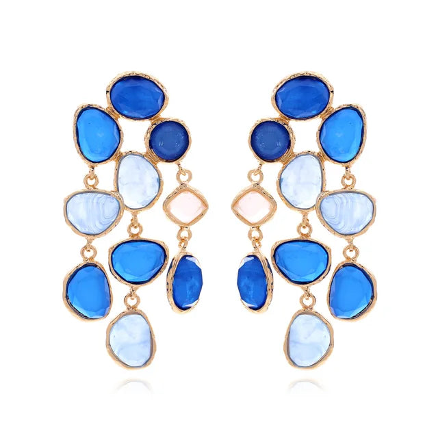 New product color blocking jelly water droplet tassel earrings light luxury long colored imitation gemstone earrings