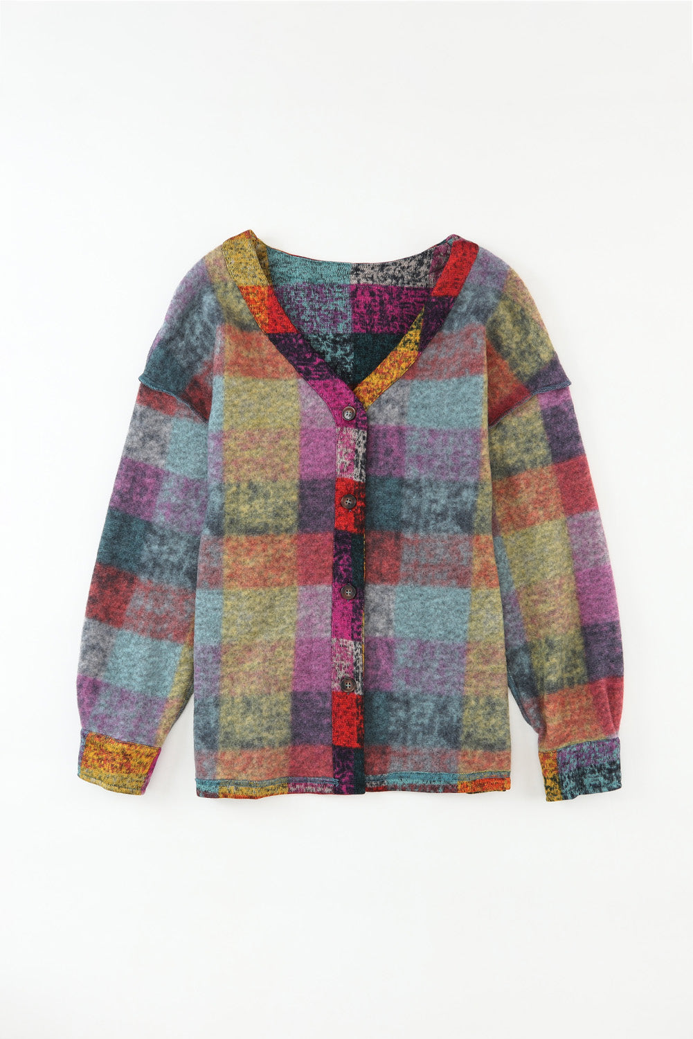 Multicolor Brushed Checked Western Buttoned Jacket