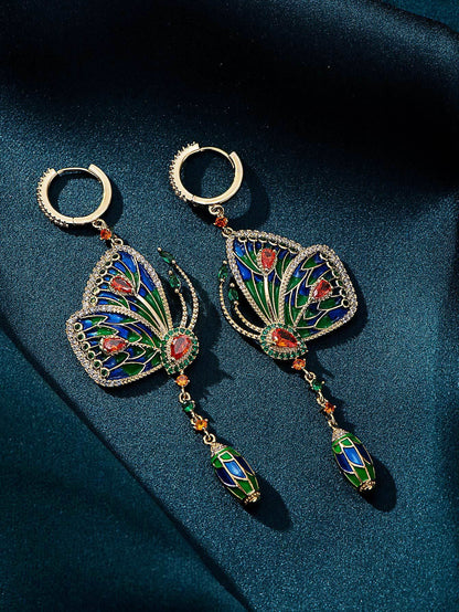 Butterfly Ear Buckle Colorful Diamond Set Long Earrings Fashion Earrings