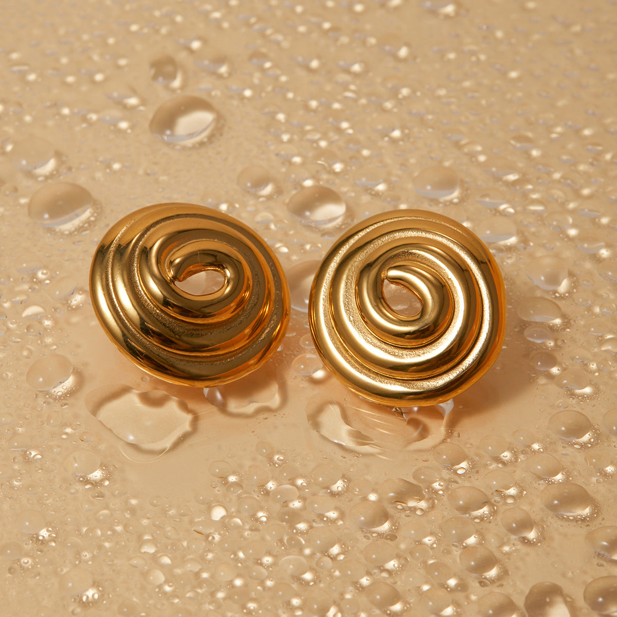 Stainless steel threaded circular disc earrings mosquito coil shaped gold-plated large earrings