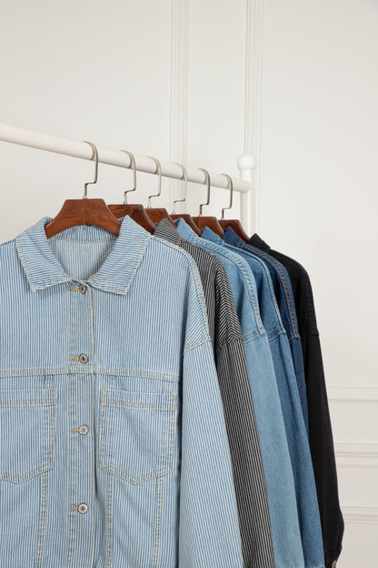 Light Blue Washed Oversize Pocketed Denim Jacket