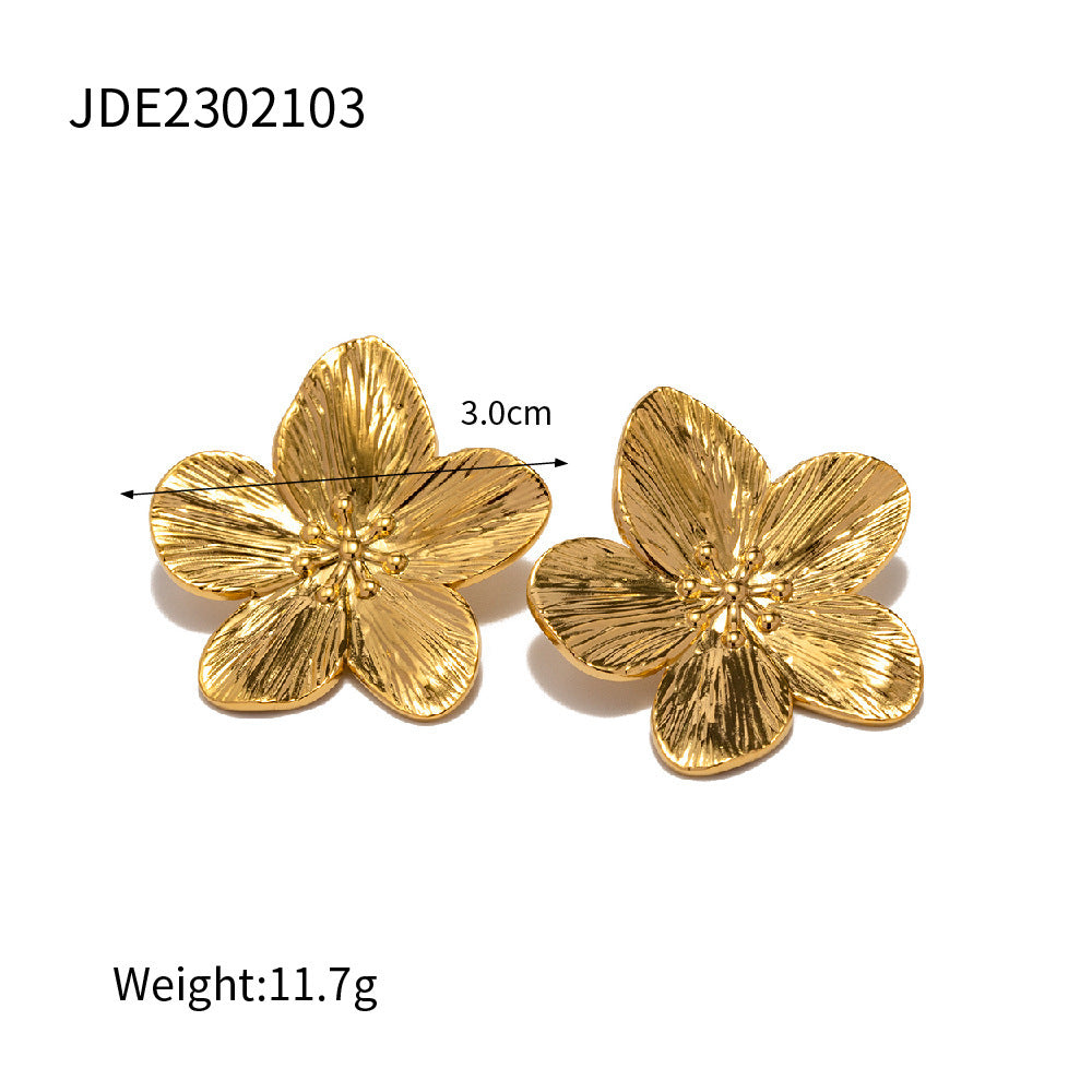 Design Fashion High-end Matte Retro Gold Stainless Steel Flower Stud Earrings