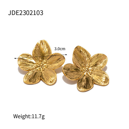 Design Fashion High-end Matte Retro Gold Stainless Steel Flower Stud Earrings