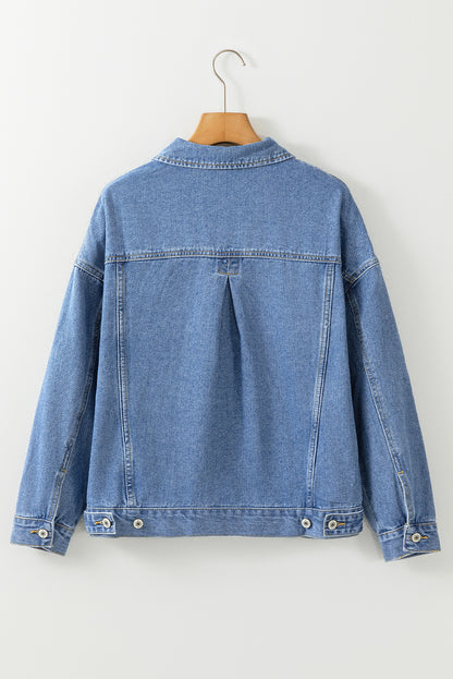 Light Blue Washed Oversize Pocketed Denim Jacket