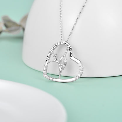 925 Sterling Silver Heart Ballerina Dancer Ballet Dance Pendant Necklace Dance Jewelry Gifts for Women