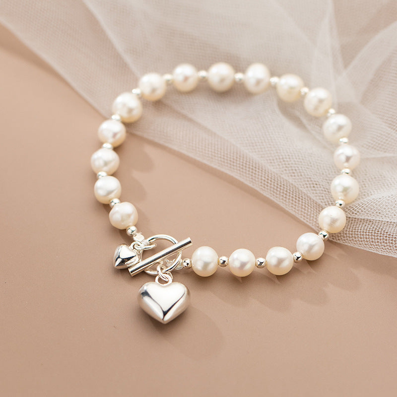 Silver Love Pearl Light Bead Bracelet Heart-shaped