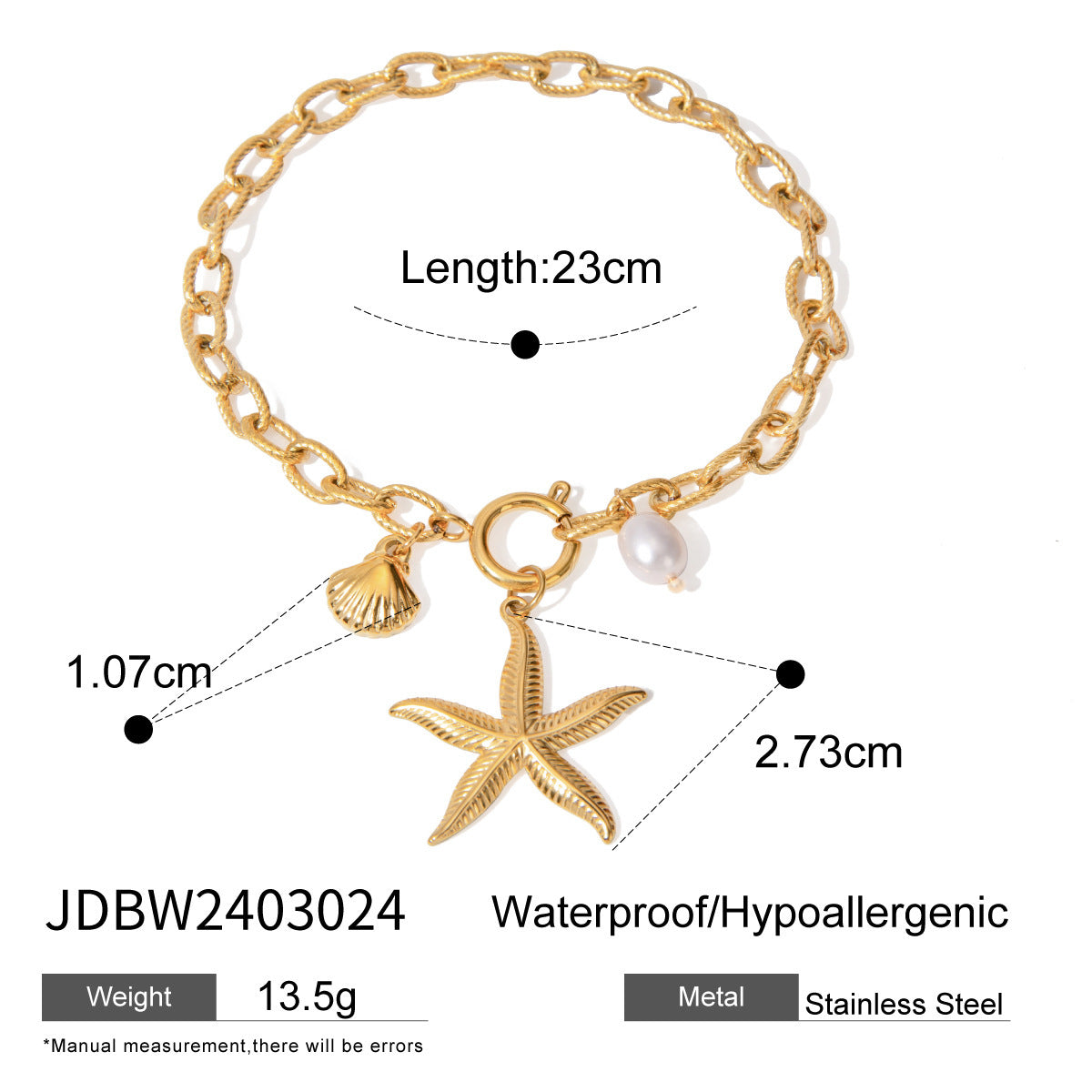 Stainless Steel Starfish Shell Conch Bracelet For Women Fashion Beach Bracelets Birthday Jewelry Gifts