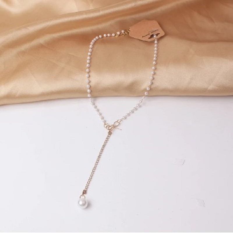 European And American Graceful Bow Long Pearl Tassel Pendant Necklace