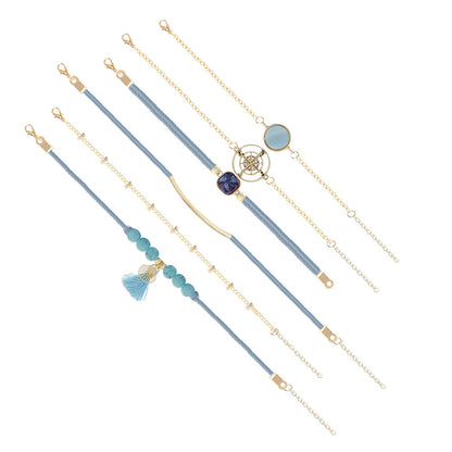 Ocean Colored Compass Blue Stone Personalized 6-piece Bracelet Set