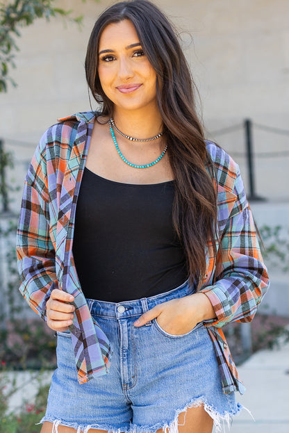 Orange Plaid Print Loose Vintage Shirt