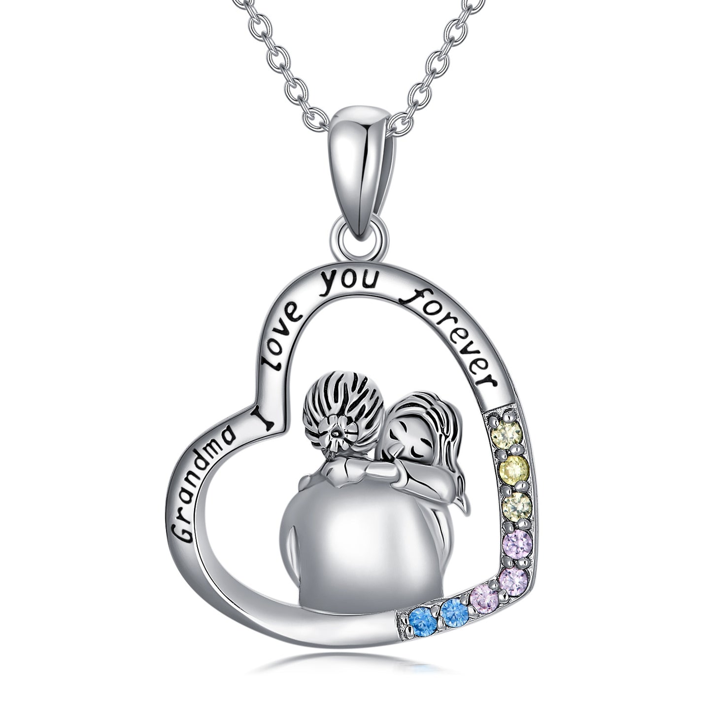 White Gold Plated Cubic Zirconia Granny Necklace In Sterling Silver