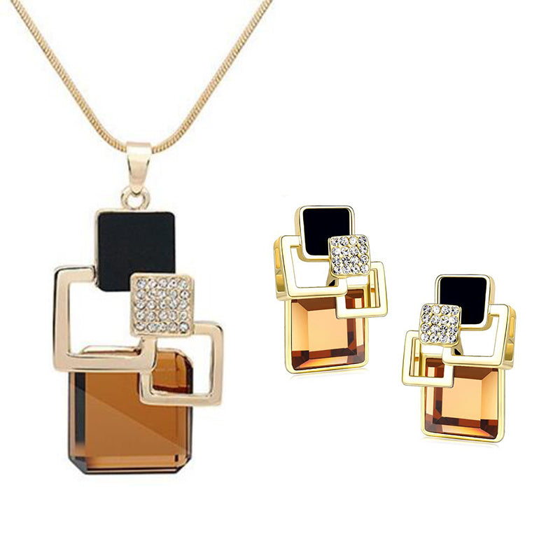 Classic crystal geometric square jewelry set