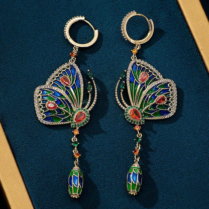 Butterfly Ear Buckle Colorful Diamond Set Long Earrings Fashion Earrings