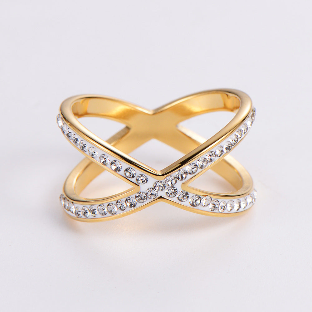 Cross Hollow-out Micro-inlaid Mud Rhinestone Ring